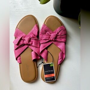 NWT West Loop pink fabric bow Women's Slippers size M 7-8 chic cottagecore